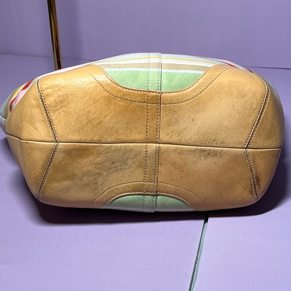Vintage 2004 Coach Hamptons Daisy Multicolor Striped Handbag Cotton Leather Y2K - Picture 11 of 16